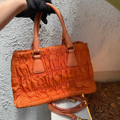PRADA Orange Nylon Gaufre Tessuto Tote Bag