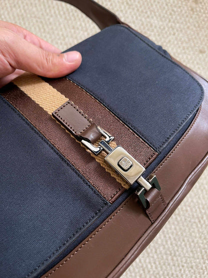 Gucci Vintage Navy Canvas & Brown Leather Jackie Bag