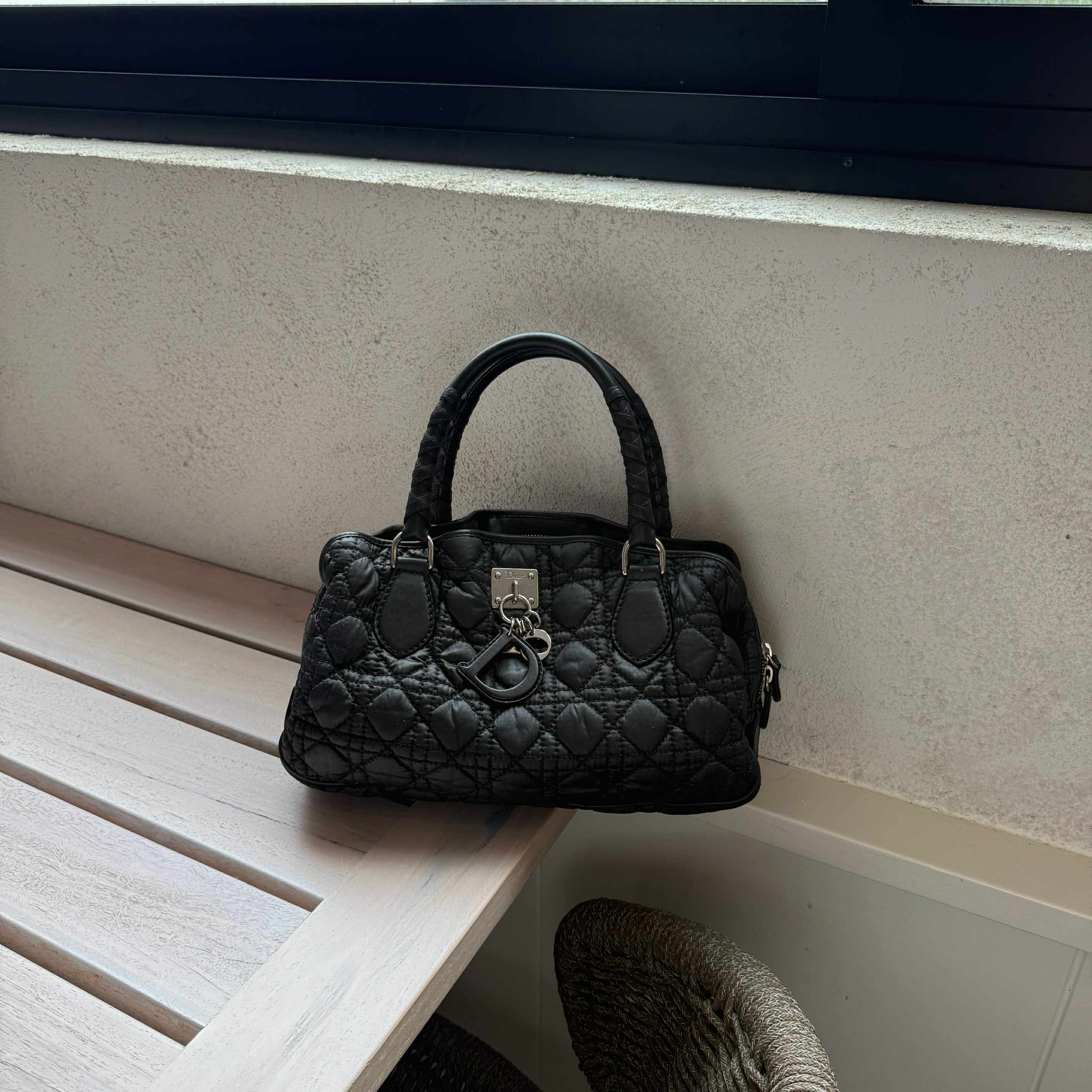 Christian Dior Black Cannage Nylon Charming Shoulder Bag