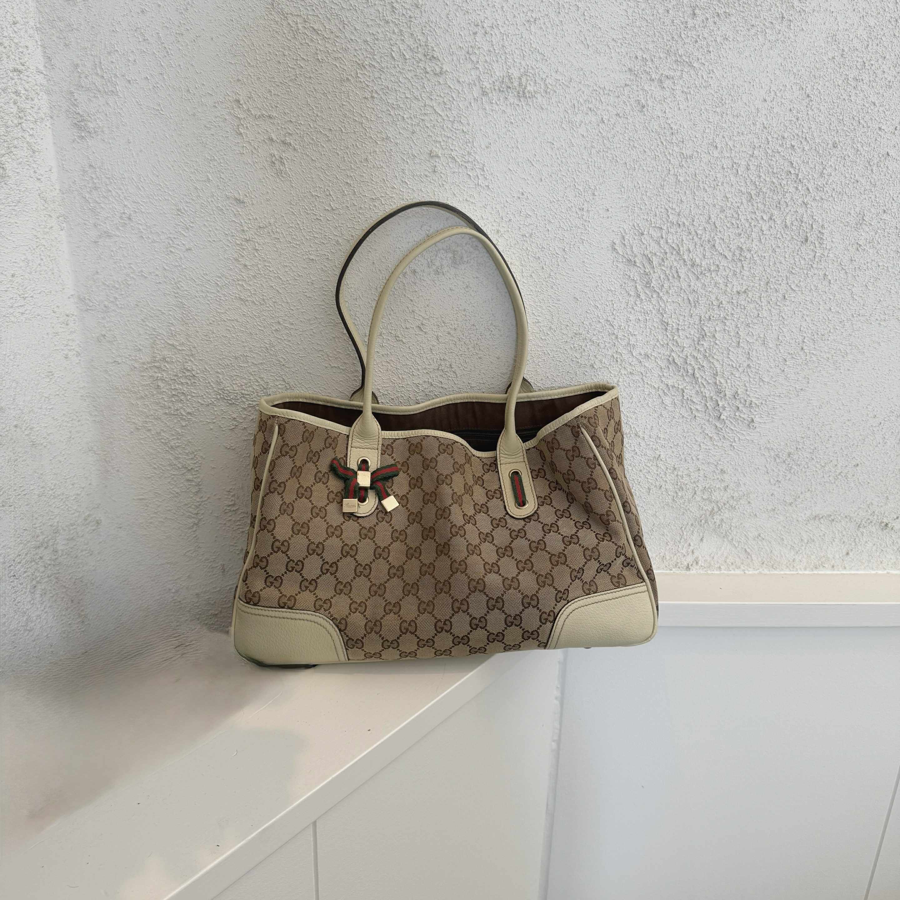 Gucci Brown/Beige Monogram Canvas Princy Sherry GG Tote Bag