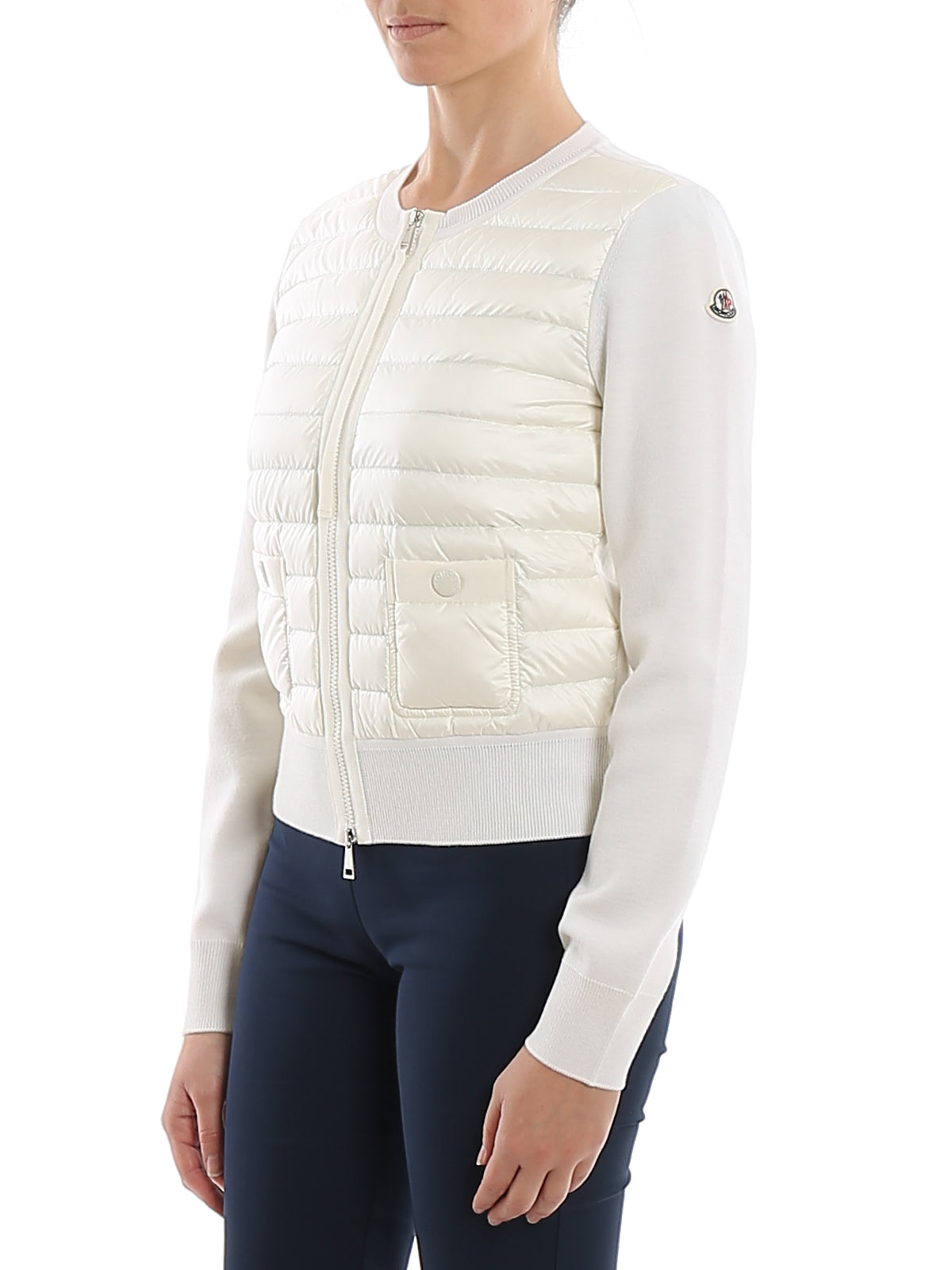 Moncler White Wool Padded Tricot Cardigan
