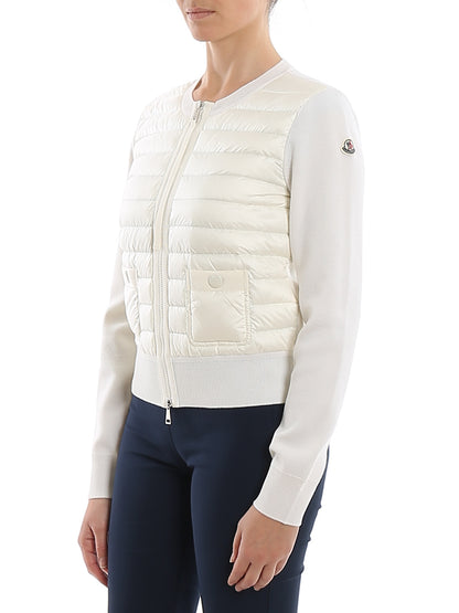 Moncler White Wool Padded Tricot Cardigan