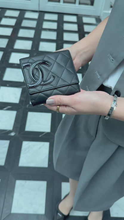 Chanel Cambon Compact Wallet Purse Black