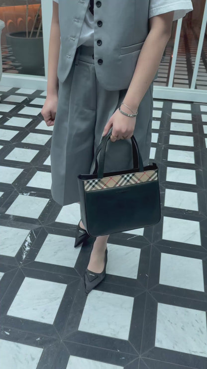 Burberry Nova Check Canvas Trimmed Leather Shoulder Bag
