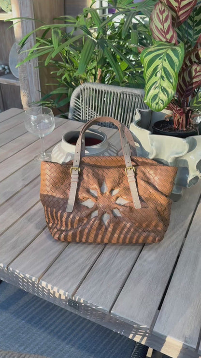 Bottega Veneta Brown Intrecciato Flower Tote