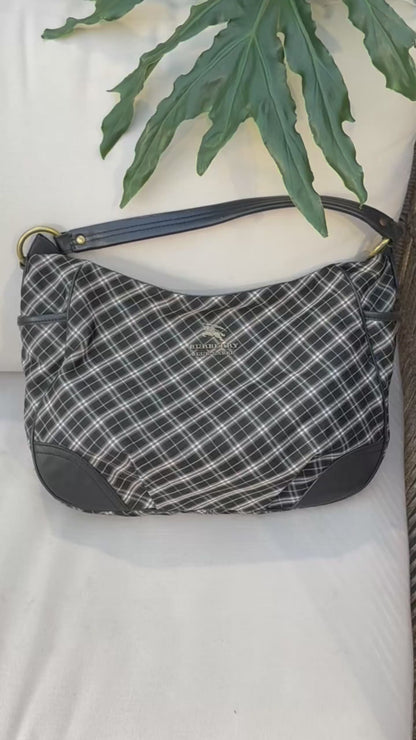 Burberry Black/White Nova Check Canvas and Leather Buckle Hobo