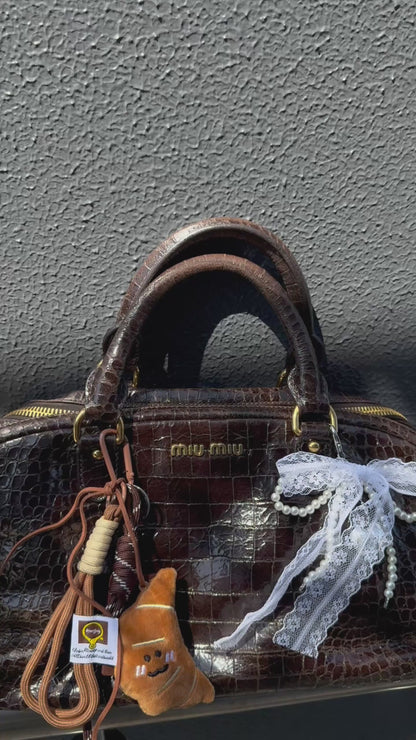 Miu Miu Brown Croc Embossed Leather Triple Zip Satchel