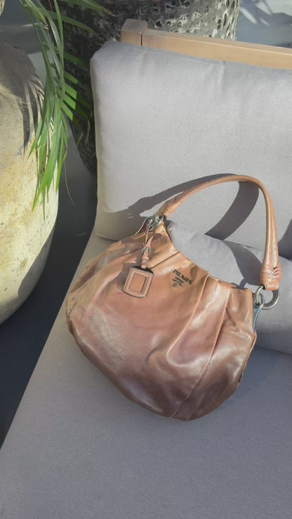 Prada Glace Calf Sfumata Pleated Hobo
