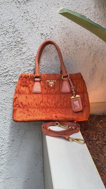 PRADA Orange Nylon Gaufre Tessuto Tote Bag