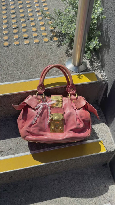 美品 miumiu Vitello Lux side ribbon bag Miu Miu Vitello Lux Handbag Leather Pink Side Ribbon