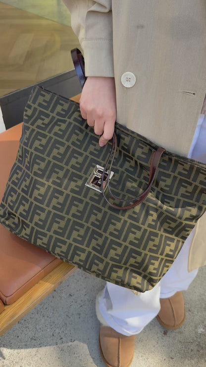 Fendi Zucca Metal Logo Tote