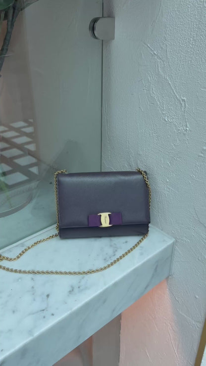 Salvatore Ferragamo Purple Saffiano Leather Genie Chain Crossbody