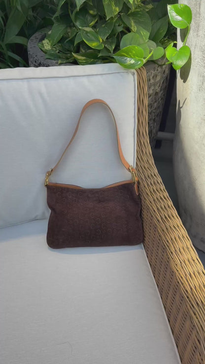 CELINE Brown Macadam Suede Shoulder Bag