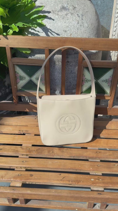 GUCCI Shoulder Bag Enamel Beige Patent Leather