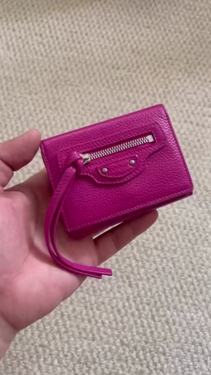 BALENCIAGA Rose Berlingot Lambskin Leather Tri-Fold Compact Wallet