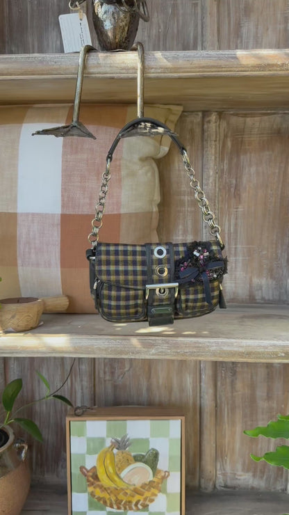Prada Multicolor Plaid Wool Small Evening Bag