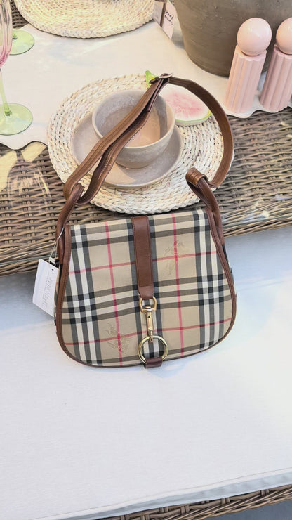 Burberry Nova Check Shoulder Bag Canvas Leather Beige Brown