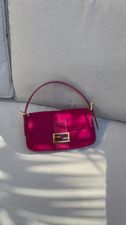 Fendi Suede Baguette Fuchsia Handbag