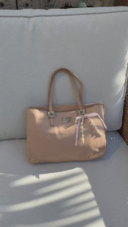 Fendi Beige Leather Logo Tote
