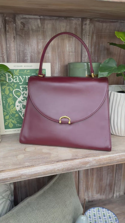 CARTIER Burgundy Hand Bag Leather Bordeaux Gold