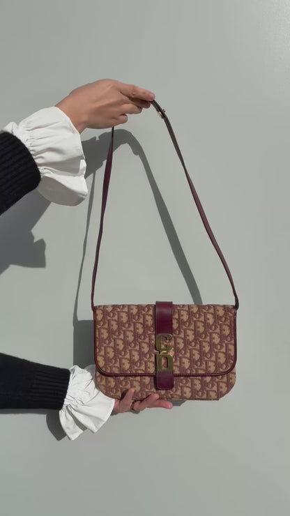 Christian Dior Trotter Canvas Shoulder Bag Burgundy