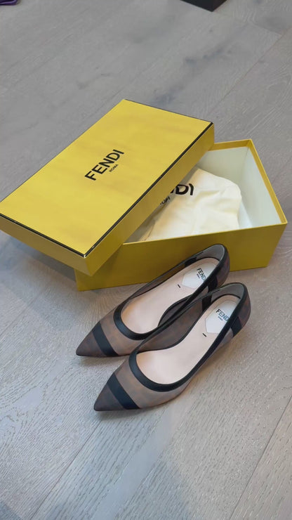 Fendi Black /Brown FF Printed Mesh And Leather Trim Colibri Zucca