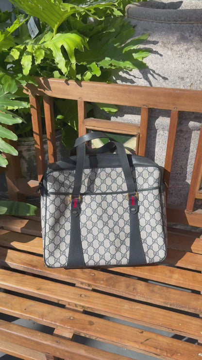 GUCCI GG Canvas Leather Sherry Line Satchel Bag