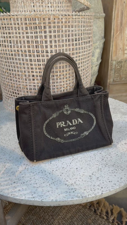 Prada Canapa 2way Tote Bag Shoulder Bag Denim Black